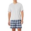Amazon Essentials Pigiama Corto in Popeline di Cotone Uomo, Grigio Chiaro Puntinato/Plaid Country, XXL