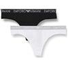 Emporio Armani Bi-Pack Thong Iconic Cotton, Biancheria Intima, Donna, Nero (White/Black), S