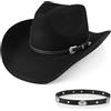 Closima 100% Lana Uomo Donna Western Cowboy Cappello Classico Nero Cowgirls Cappelli Fedora Feltro con Due Bande Decorative, Nero-b, M/XL