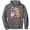 Cute Capybara Drink Bubble Boba Tea Kawaii Capybara Bere Bubble Tea Amante Ragazze Bambini Felpa con Cappuccio, Unisex per Adulti, Asfalto, XL