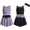 Essenclo Flowy Girls Butterfly Shorts Skirts w/Pockets & Athletic Sleeveless Tank Tops, Dance Tennis Cheer Running (5pc Set) - E2106 - Set-1-15-16