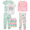 Simple Joys by Carter's 6-Piece Snug Fit Cotton Pajama Set Pigiama, Bianco Dinosauri/Rosa/Verde Menta Arcobaleno/Righe/Unicorni, 2 Anni (Pacco da 3) Bambina
