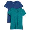 Amazon Essentials T-Shirt Tecnica Scollo V Elasticizzata Asciugatura Rapida (Anche in Taglie Forti) Donna, Pacco da 2