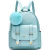 I IHAYNER Zaino alla moda per ragazze, mini zaino, borsa per donne, ragazze, adolescenti, borse in pelle PU con pompon, zaino borsa a tracolla, Blu perlato, Small, classico
