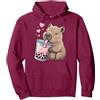 Cute Capybara Drink Bubble Boba Tea Kawaii Capybara Bere Bubble Tea Amante Ragazze Bambini Felpa con Cappuccio, Unisex per Adulti, Bordeaux, M