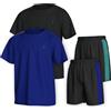 Essenclo Boys Clothing Sets Tagless Loose Athletic Performance Crew Neck T-Shirt and Short Outfits Size 3-16 (4 Piece Set)