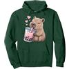 Cute Capybara Drink Bubble Boba Tea Kawaii Capybara Bere Bubble Tea Amante Ragazze Bambini Felpa con Cappuccio, Unisex per Adulti, Verde Foresta, XL