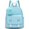 I IHAYNER Zaino alla moda per ragazze, mini zaino, borsa per donne, ragazze, adolescenti, borse in pelle PU con pompon, zaino borsa a tracolla, Azzurro chiaro, Small, classico