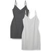Amazon Essentials Abito Sottoveste A Strati in Cotone Slim Fit Donna, Pacco da 2, Carbone Grigio/Grigio Chiaro Puntinato, XXL