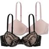 Dorina Set 2 Reggiseni Demi Donna Chloe - con Ferretto, Leggermente Imbottiti con Pizzo Floreale, Morbido Tessuto Micro e Spalline Regolabili, Nero e Cipria