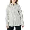 Amazon Essentials Camicia Oversize Corta in Popeline di Cotone Elasticizzato con Bottoni Donna, Avorio Nero Righe, L