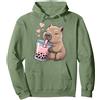 Cute Capybara Drink Bubble Boba Tea Kawaii Capybara Bere Bubble Tea Amante Ragazze Bambini Felpa con Cappuccio, Unisex per Adulti, Verde Salvia, S