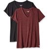 Amazon Essentials T-Shirt Tecnica Scollo V Elasticizzata Asciugatura Rapida (Anche in Taglie Forti) Donna, Pacco da 2