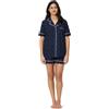 Amazon Essentials Set Pigiama da Donna in Popeline di Cotone Elasticizzato, Maniche Corte abbottonate con Pantaloncini, Blu Navy a Pois Avorio, XXL