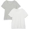 Amazon Essentials T-Shirt da Donna a Maniche Corte con Scollo a V (Disponibile in Taglie Forti), Confezione da 2, Bianco/Grigio Chiaro, 2X