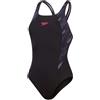 Speedo Women's HyperBoom Splice Muscleback Swimsuit | Classic Design | Quick Drying | Training | Fitness | Chlorine Resistant, Black/Electric Pink/USA Charcoal, 30