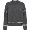 ONLY Maglione da Donna, Girocollo, a Maniche Lunghe, con Cuciture Decorative, Elegante Femminile, Dark Grey Melange/Detail:Cloud Dancer, XS