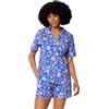 Amazon Essentials Set Pigiama da Donna in Popeline di Cotone Elasticizzato, Maniche Corte abbottonate con Pantaloncini, Blu Cachemire Floreale, XS