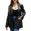 RISISSIDA Giacca da Donna in Pelle Sintetica - Camicetta alla Moda Primavera e Autunno - Camicia Ampia abbottonata con Tasche sul Petto, Blazer Nero, Small