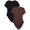 Amazon Essentials Body a Maniche Corte Aderente in Cotone Elasticizzato Donna, Pacco da 2