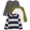 Amazon Essentials T-Shirt Termica a Maniche Lunghe Bambini e Ragazzi, Pacco da 3, Bianco/Grigio Righe da Rugby/Grigio Scuro, 3 Anni