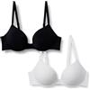 Amazon Essentials Reggiseno Push-Up con Scollo Profondo Foderato in Microfibra Donna, Pacco da 2, Bianco/Nero, 1D