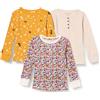 Amazon Essentials T-Shirt Termica a Maniche Lunghe Bambine e Ragazze, Pacco da 3, Beige/Bianco Stampa Floreale/Giallo Senape Floreale, 2 Anni