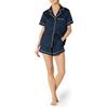 Amazon Essentials Completo da Notte in Raso con Top a Maniche Corte con Bottoni e Pantaloncini Donna, Blu Marino, XL