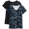 Amazon Essentials T-Shirt Tecnica Scollo V Elasticizzata Asciugatura Rapida (Anche in Taglie Forti) Donna, Pacco da 2, Blu Marino Mimetica/Nero, L