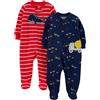 Simple Joys by Carter's 2-Pack 2-Way Zip Cotton Footed Sleep And Play Dormienti per Neonati e Bambini, Blu Marino Camion/Rosso Balena, Prematuro (Pacco da 2) Bimbo