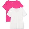 Amazon Essentials T-Shirt da Donna a Maniche Corte con Scollo a V (Disponibile in Taglie Forti), Confezione da 2, Bianco/Rosa Scuro, 5X