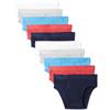 Amazon Essentials Slip in Jersey di Cotone Bambini e ragazzi, Confezione da 10, Grigio/Rosso/Blu Navy, 9-10 anni