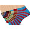 FM London Bamboo Trainer, Calcetines, Uomo, Multicolore (Righe Vivaci), 39-42, Pacco da 12