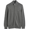 Gant Cardigan da Uomo Casual in Cotone con Zip, Grigio Scuro mélange, XL