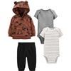 Simple Joys by Carter's Completo Giacca, Pantaloni e Body in 4 Pezzi Bimbo, Bianco Righe/Grigio Puntinato/Marrone Renne/Nero, 0 mesi