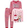 Simple Joys by Carter's Set Pigiama Natalizio in Cotone Aderente, 3 Pezzi Unisex Bambini e Ragazzi, Pacco da 3, Rosa Babbo Natale/Rosso Righe, 5 anni