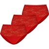 Teyli Slip da Donna in Cotone, a Vita Alta, con Pizzo, Confezione da 3, Colore: Rosso, XL
