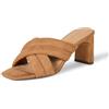 Amazon Essentials Sandalo con Tacco Incrociato con Cinturini Imbottiti e Soletta in Memory Foam Donna, Tan Finta Micro Scamosciato, 35 EU