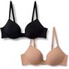 Amazon Essentials Reggiseno Push-Up con Scollo Profondo Foderato in Microfibra Donna, Pacco da 2, Bronzo Lavato/Nero, 1D