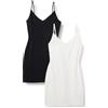 Amazon Essentials Abito Sottoveste A Strati in Cotone Slim Fit Donna, Pacco da 2, Nero/Bianco, XS