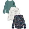 Amazon Essentials T-Shirt Termica a Maniche Lunghe Bambine e Ragazze, Pacco da 3, Bianco Cavalli/Blu Marino Floreale/Verde Bottiglia, 5 Anni