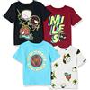 Amazon Essentials Disney | Marvel | Star Wars T-Shirt a Maniche Corte Bambini e Ragazzi, Pacco da 4, Marvel Miles Morales, 11-12 Anni
