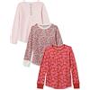Amazon Essentials T-Shirt Termica a Maniche Lunghe Bambine e Ragazze, Pacco da 3, Bianco Floreale/Rosa Chiaro/Rosso Foglie, 5 Anni