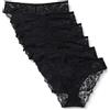 Amazon Essentials Mutandine in Pizzo Galloon Elasticizzato, Modelli Bikini, Hipster, Perizoma a Vita Alta Donna, Confezione da 6, Nero, 48