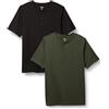 Amazon Essentials Maglietta Henley in Cotone con Maniche Corte Uomo, Pacco da 2, Nero/Verde Oliva Scuro, S
