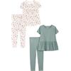 Simple Joys by Carter's Casual Set da Gioco, Bianco Floreale/Verde Bottiglia, 4 Anni (Pacco da 4) Bambine e Ragazze
