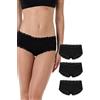 Lovable Culotte e Parigamba | Pacco da 3 Mutandine Slip Fianco Largo in Microfibra e Pizzo | Morbide e Confortevoli | Intimo Lacy Micro Donna x3, Nero, M