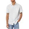 Amazon Essentials Camicia a Maniche Corte in Popeline Elasticizzato (Disponibile in Taglie Extra Forti) Uomo, Blu Grigio Bianco Righe, L