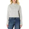 Amazon Essentials Camicia Oversize Corta in Popeline di Cotone Elasticizzato con Bottoni Donna, Avorio Nero Righe, XS
