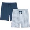 Amazon Essentials Pantaloncini del Pigiama in Maglia di Cotone da 18 cm Uomo, Pacco da 2, Blu/Indaco Fenicotteri, XS